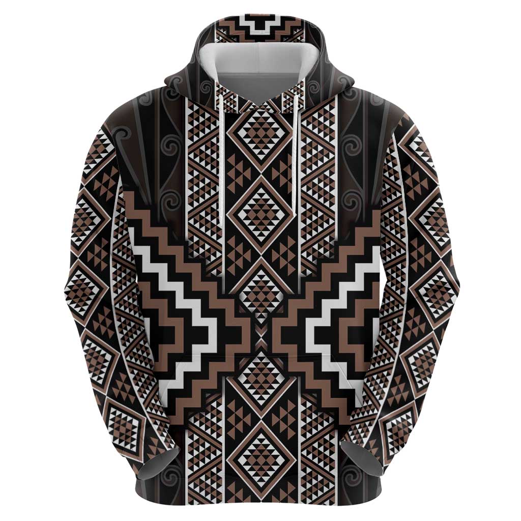 Classic Tukutuku Pattern Aotearoa Zip Hoodie Niho Taniwha and Puhoro Motifs