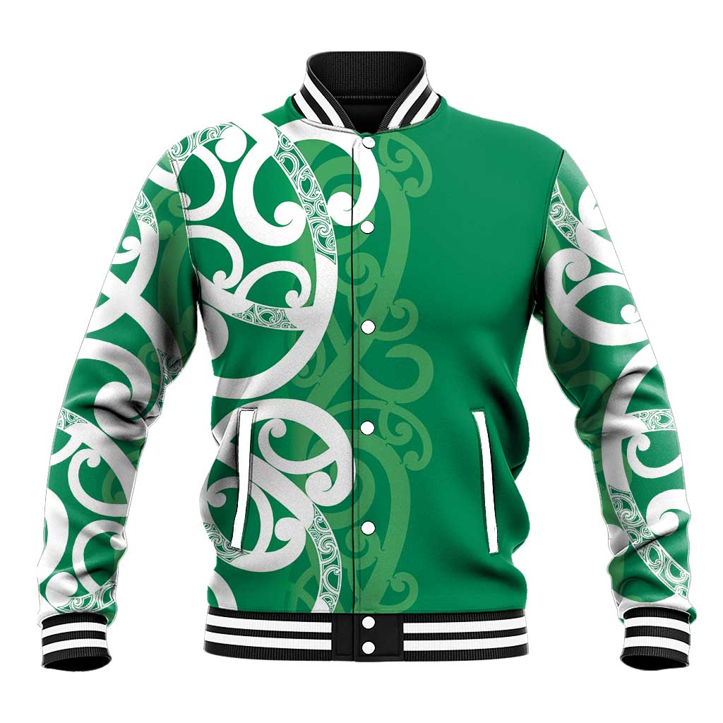 Pounamu Green Maori Baseball Jacket Koru Kowhaiwhai - Polynesian Pride