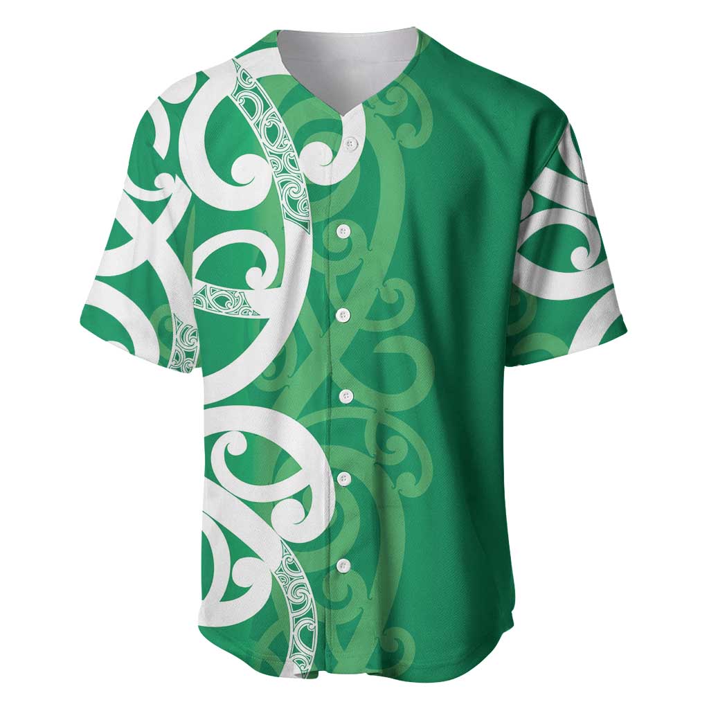 Pounamu Green Maori Baseball Jersey Koru Kowhaiwhai - Polynesian Pride