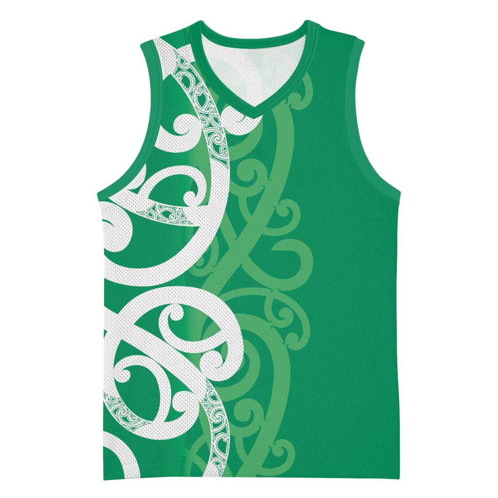 Pounamu Green Maori Basketball Jersey Koru Kowhaiwhai LT7 Unisex Green - Polynesian Pride