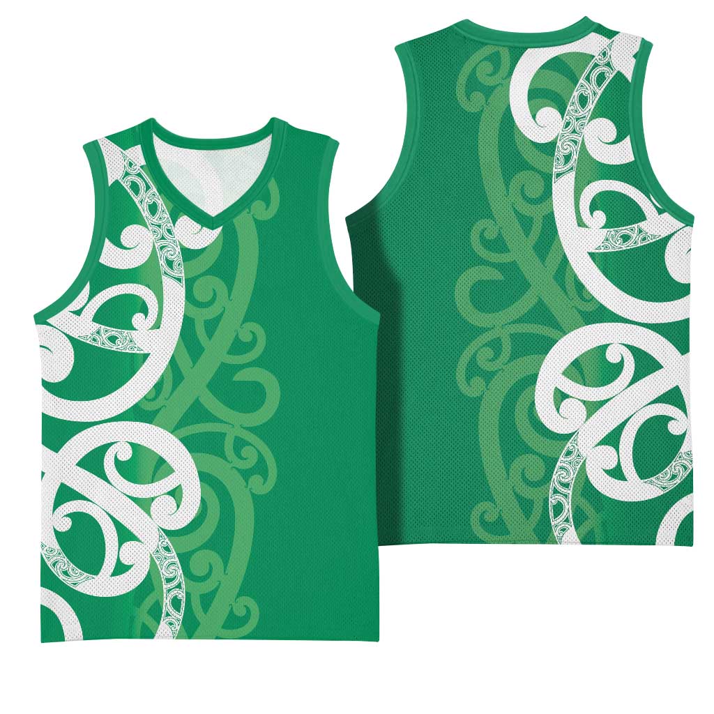 Pounamu Green Maori Basketball Jersey Koru Kowhaiwhai LT7 - Polynesian Pride
