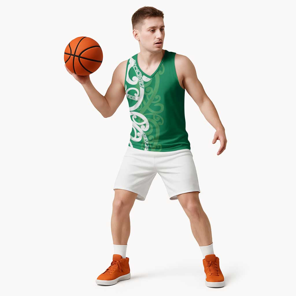 Pounamu Green Maori Basketball Jersey Koru Kowhaiwhai LT7 - Polynesian Pride