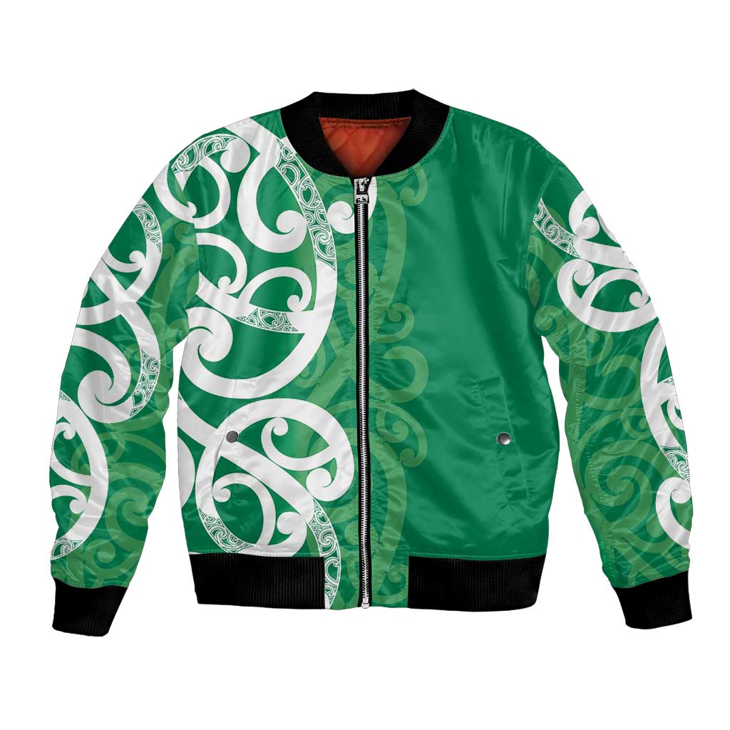 Pounamu Green Maori Bomber Jacket Koru Kowhaiwhai - Polynesian Pride