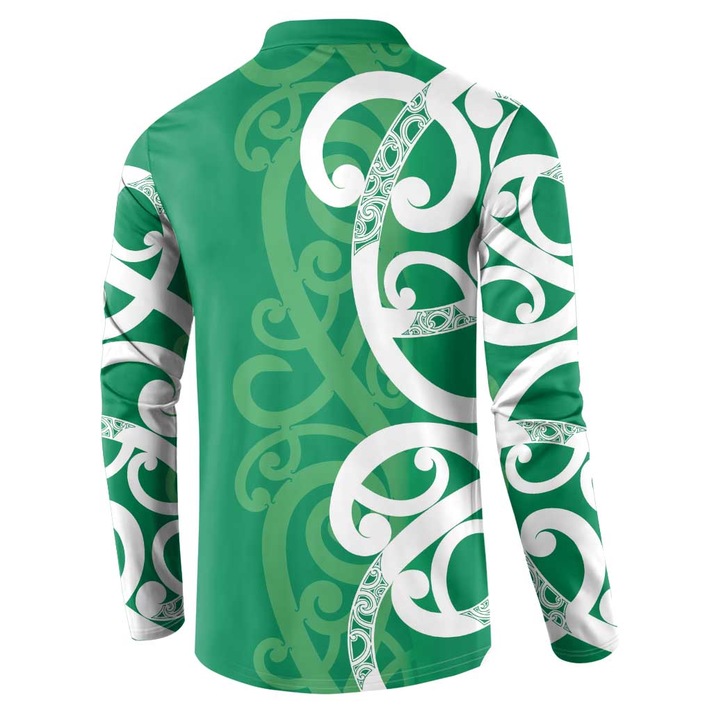 Pounamu Green Maori Button Sweatshirt Koru Kowhaiwhai - Polynesian Pride