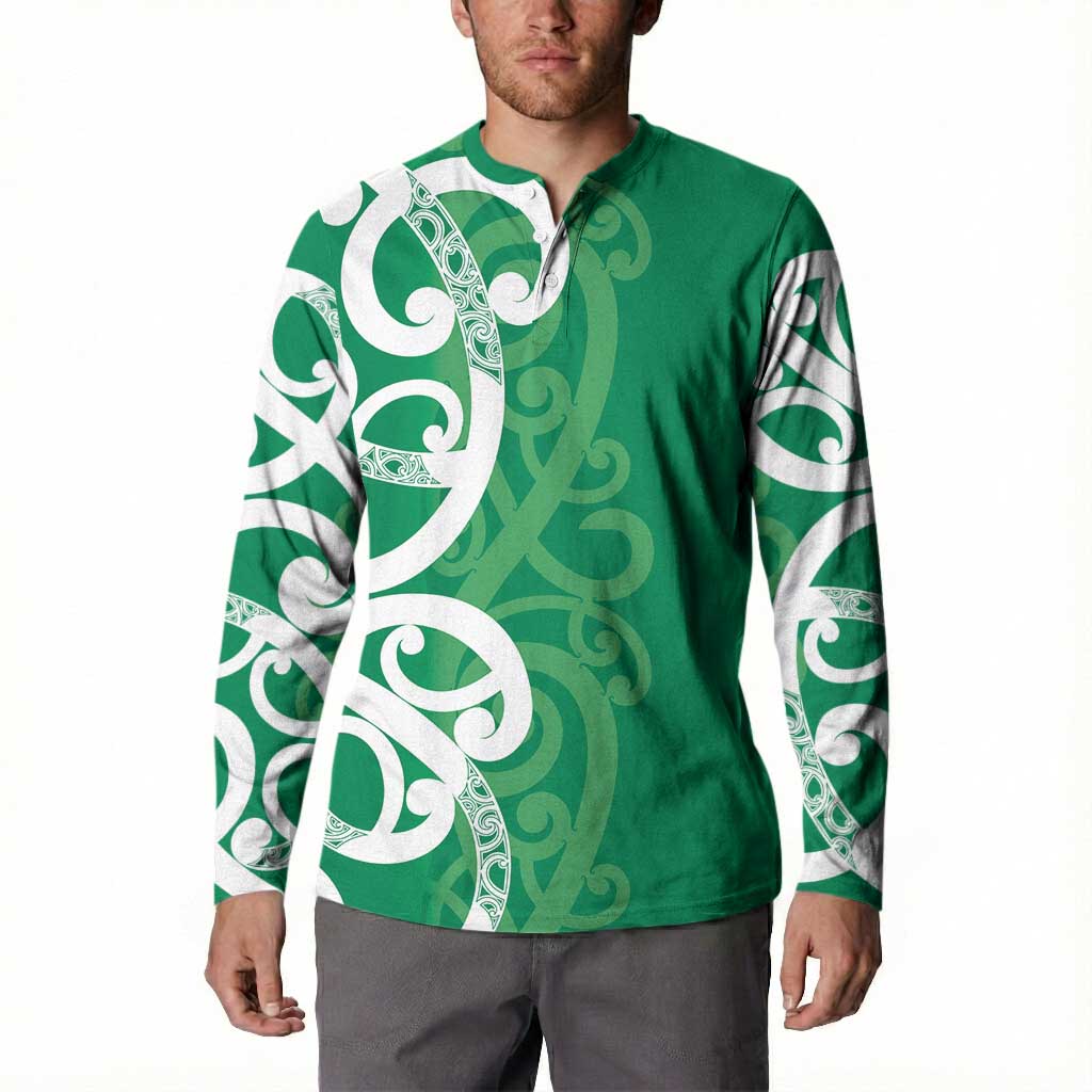 Pounamu Green Maori Button Sweatshirt Koru Kowhaiwhai - Polynesian Pride