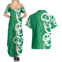 Pounamu Green Maori Couples Matching Summer Maxi Dress and Hawaiian Shirt Koru Kowhaiwhai - Polynesian Pride