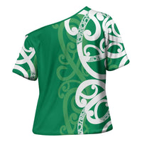 Pounamu Green Maori Cross Shoulder Shirt Koru Kowhaiwhai LT7 - Polynesian Pride