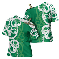 Pounamu Green Maori Cross Shoulder Shirt Koru Kowhaiwhai LT7 - Polynesian Pride