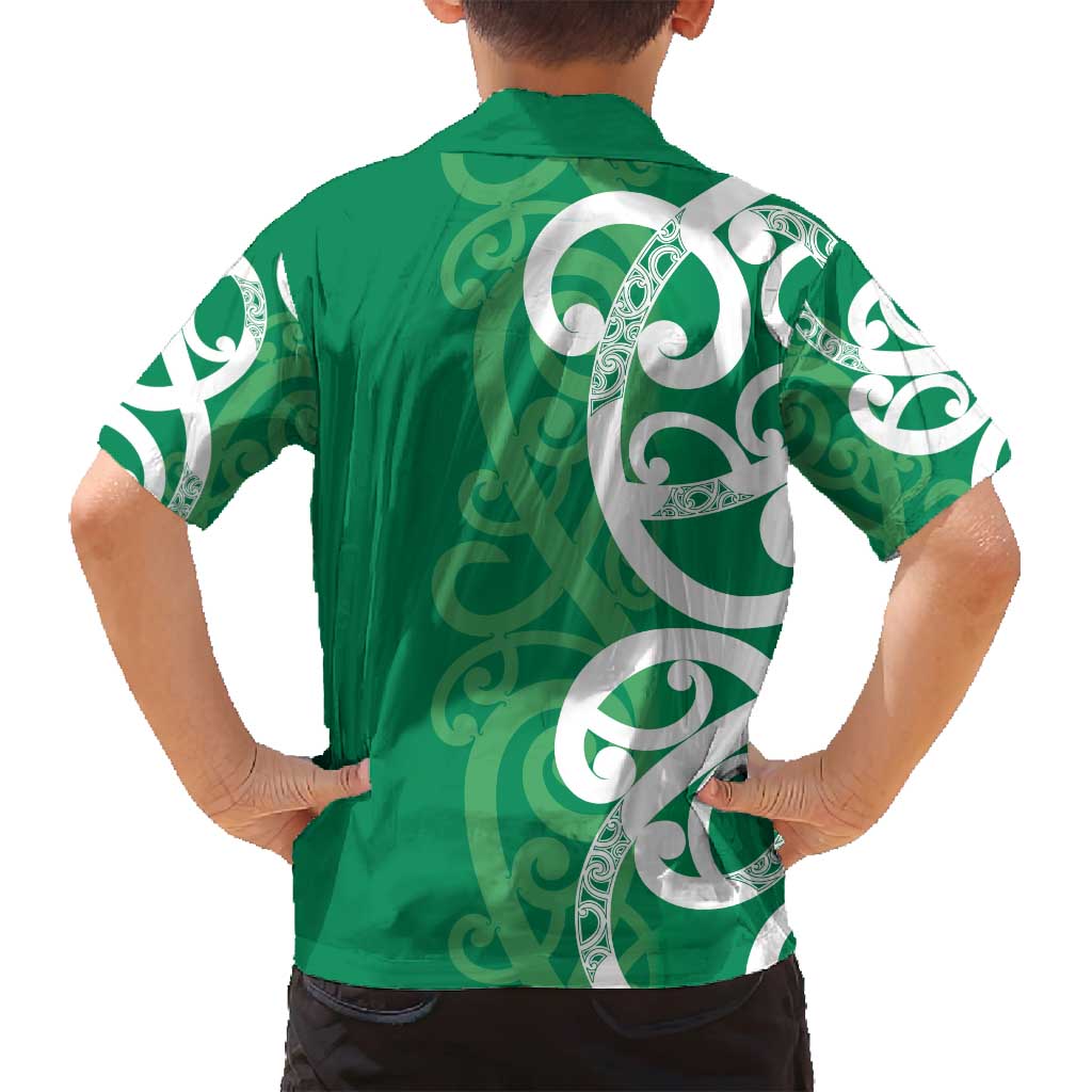 Pounamu Green Maori Family Matching Long Sleeve Bodycon Dress and Hawaiian Shirt Koru Kowhaiwhai - Polynesian Pride