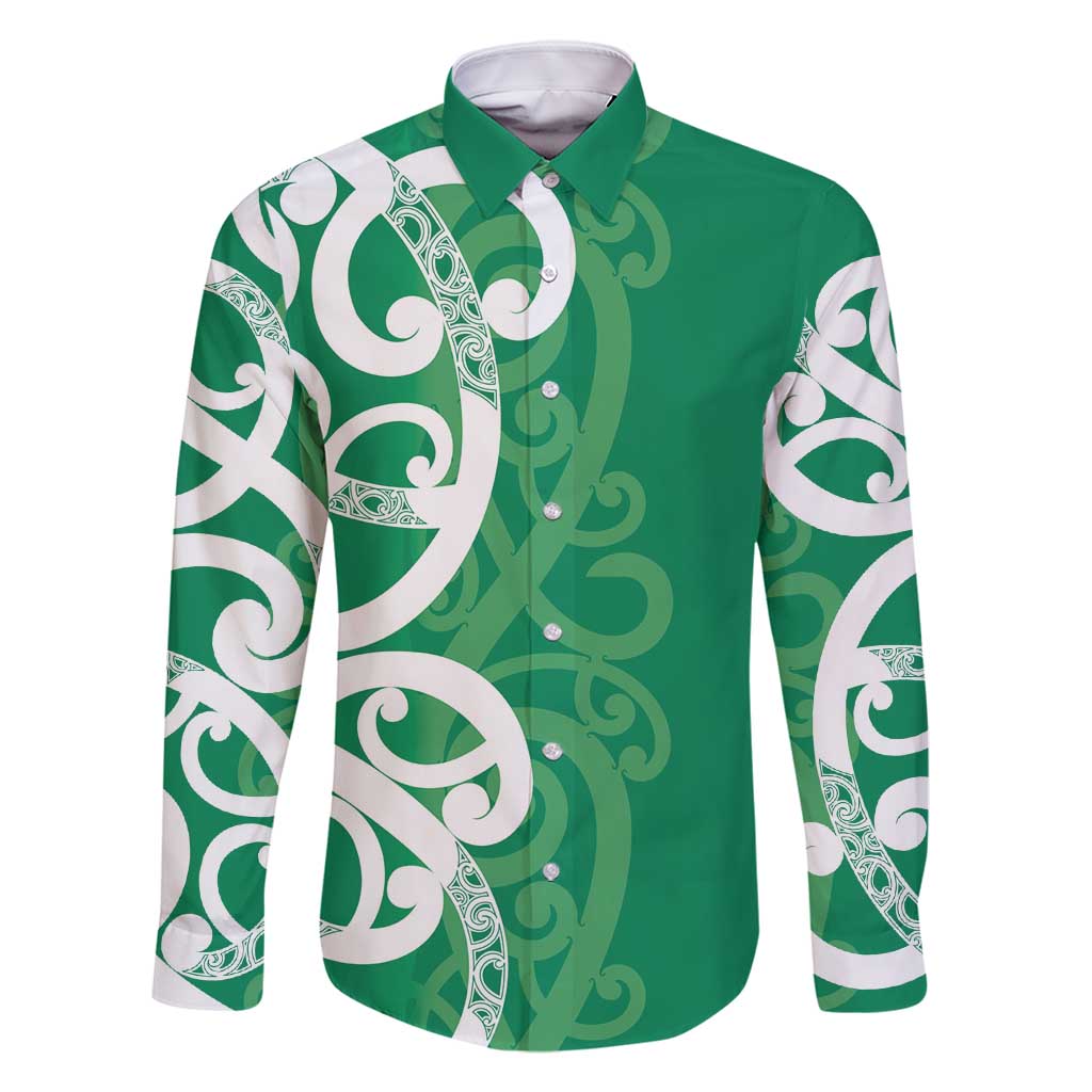 Pounamu Green Maori Family Matching Off Shoulder Maxi Dress and Hawaiian Shirt Koru Kowhaiwhai - Polynesian Pride