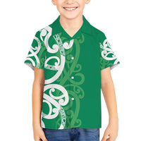 Pounamu Green Maori Family Matching Off Shoulder Maxi Dress and Hawaiian Shirt Koru Kowhaiwhai - Polynesian Pride