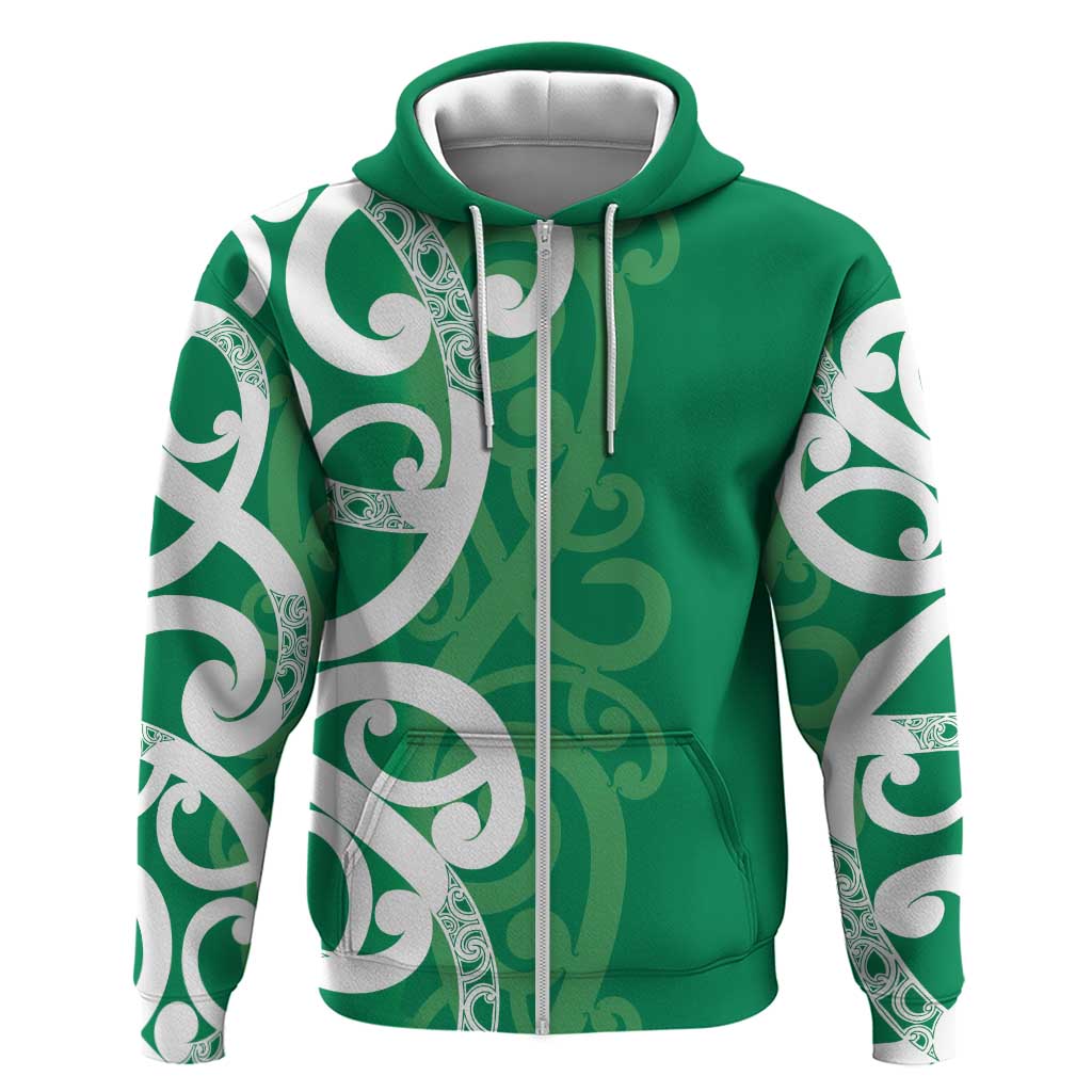 Pounamu Green Maori Hoodie Koru Kowhaiwhai LT7 Zip Hoodie Green - Polynesian Pride