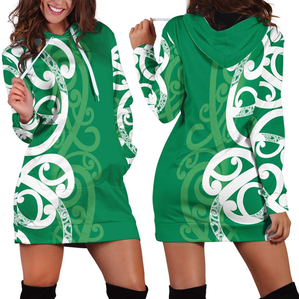 Pounamu Green Maori Hoodie Dress Koru Kowhaiwhai LT7 - Polynesian Pride