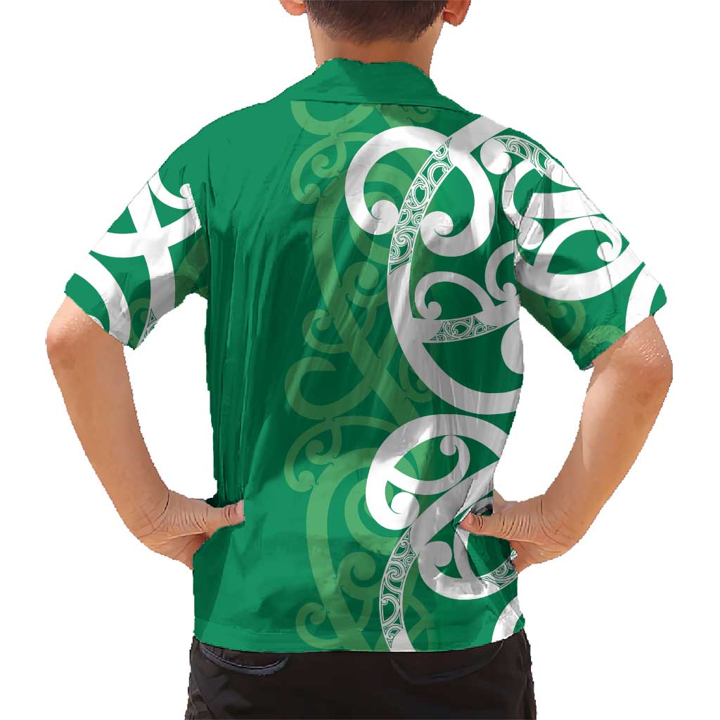 Pounamu Green Maori Kid Hawaiian Shirt Koru Kowhaiwhai - Polynesian Pride