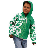 Pounamu Green Maori Kid Hoodie Koru Kowhaiwhai - Polynesian Pride