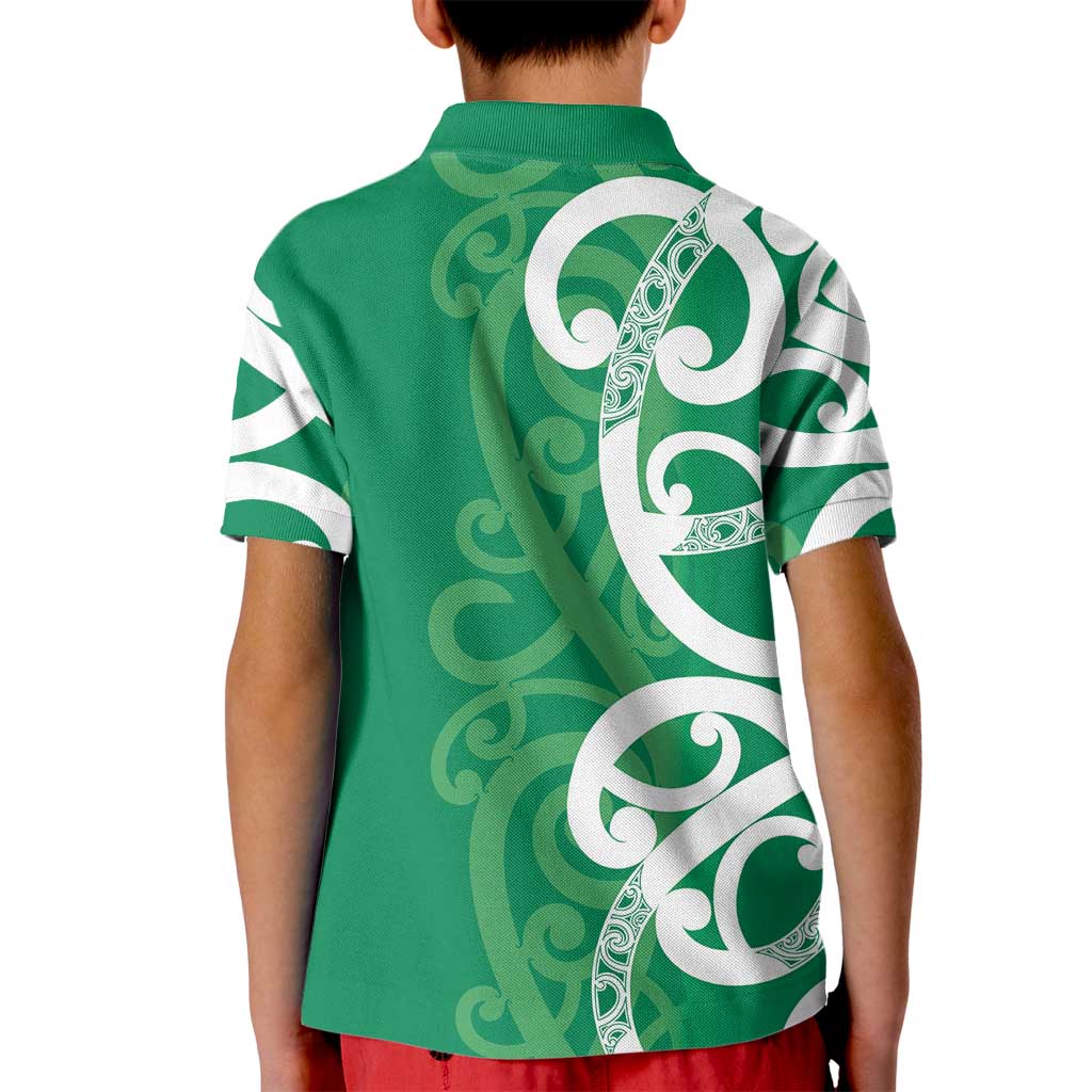 Pounamu Green Maori Kid Polo Shirt Koru Kowhaiwhai - Polynesian Pride