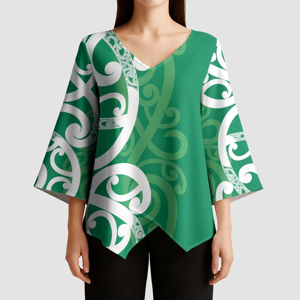 Pounamu Green Maori Kimono Sleeve Blouse Koru Kowhaiwhai - Polynesian Pride
