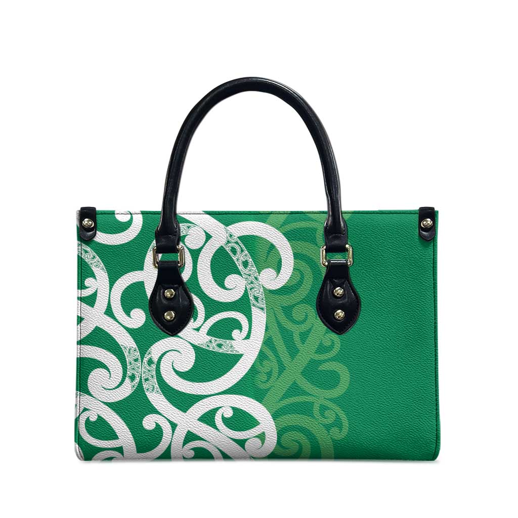 Pounamu Green Maori Leather Bag Koru Kowhaiwhai - Polynesian Pride