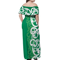 Pounamu Green Maori Off Shoulder Maxi Dress Koru Kowhaiwhai - Polynesian Pride