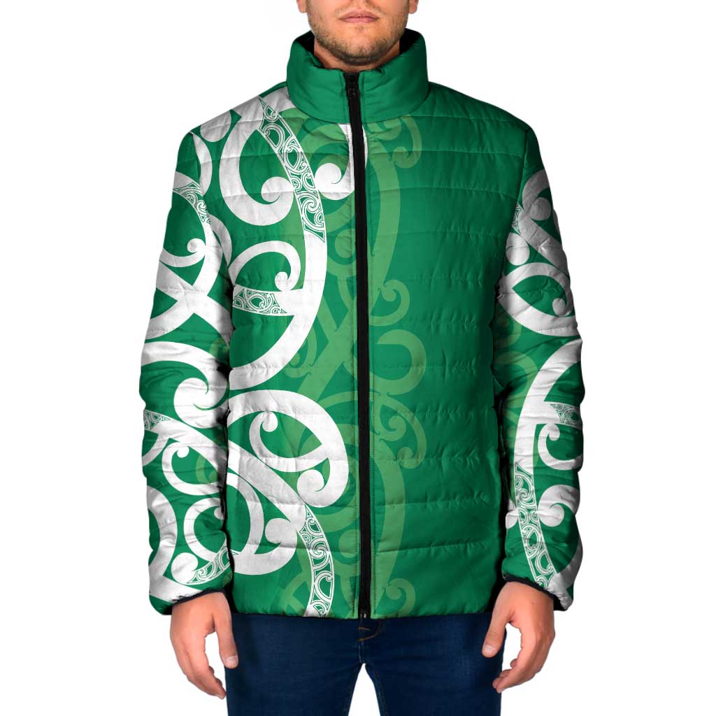 Pounamu Green Maori Padded Jacket Koru Kowhaiwhai - Polynesian Pride