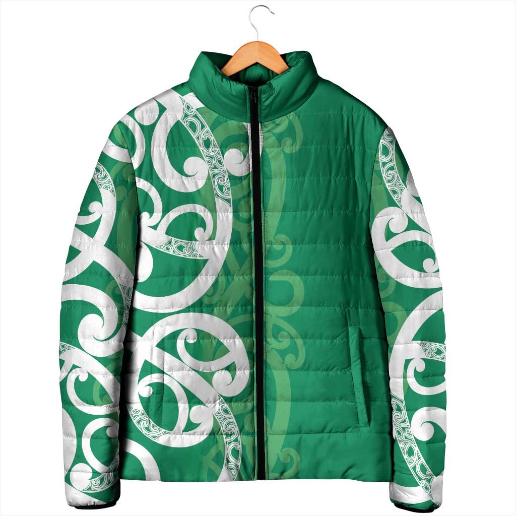 Pounamu Green Maori Padded Jacket Koru Kowhaiwhai - Polynesian Pride
