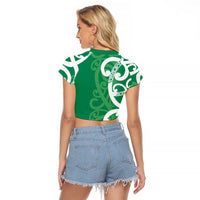 Pounamu Green Maori Raglan Cropped T Shirt Koru Kowhaiwhai - Polynesian Pride