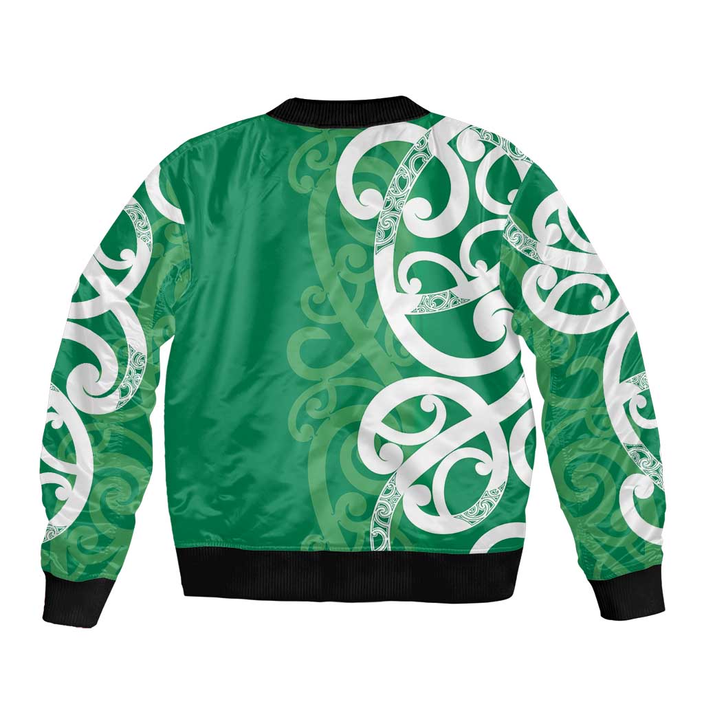 Pounamu Green Maori Sleeve Zip Bomber Jacket Koru Kowhaiwhai - Polynesian Pride