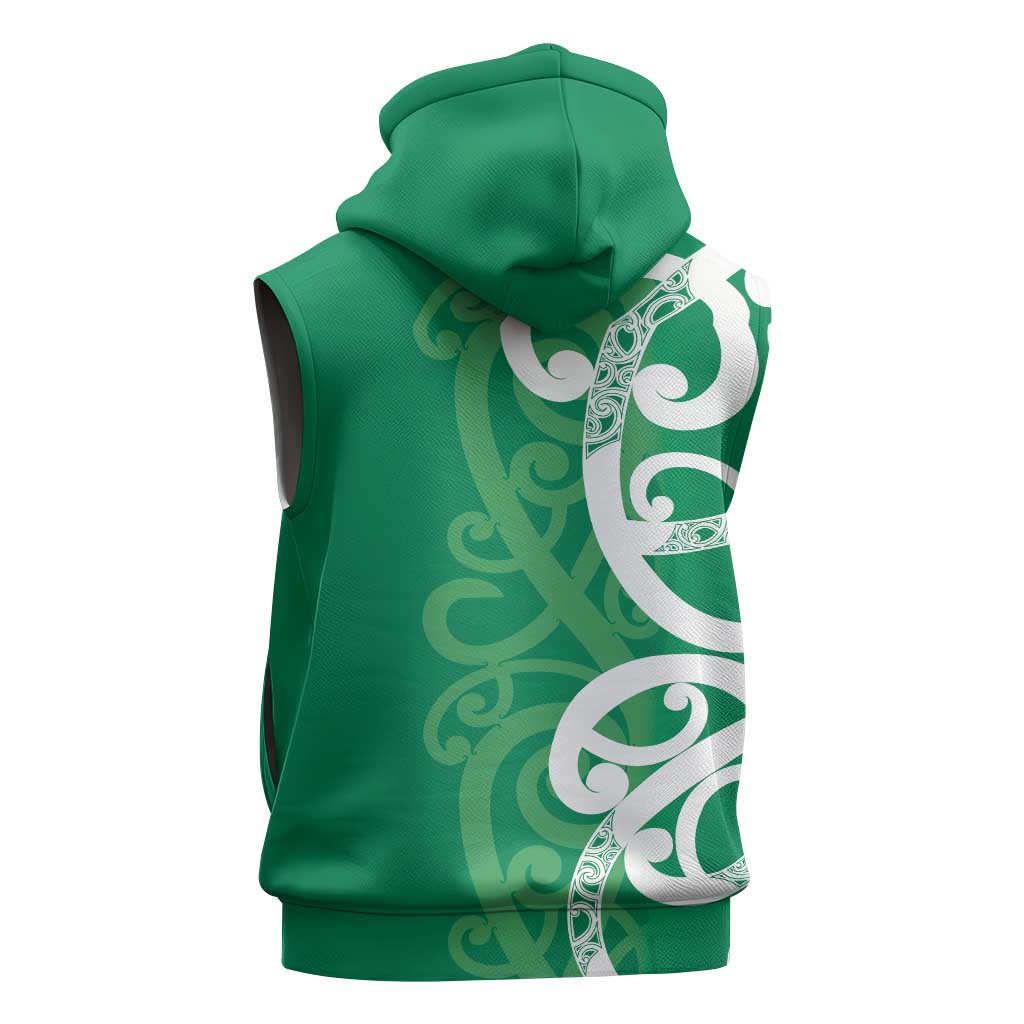 Pounamu Green Maori Sleeveless Zip Hoodie Koru Kowhaiwhai - Polynesian Pride