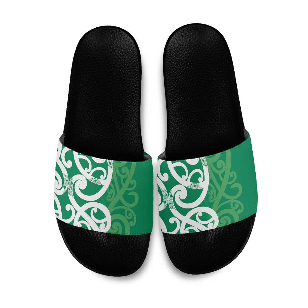 Pounamu Green Maori Slide Sandals Koru Kowhaiwhai - Polynesian Pride