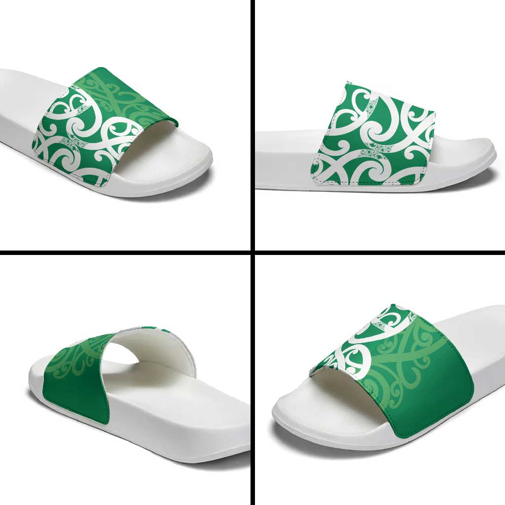 Pounamu Green Maori Slide Sandals Koru Kowhaiwhai - Polynesian Pride