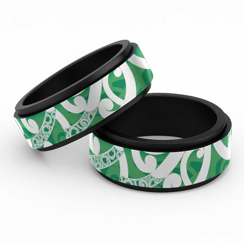 Pounamu Green Maori Spinner Ring Koru Kowhaiwhai