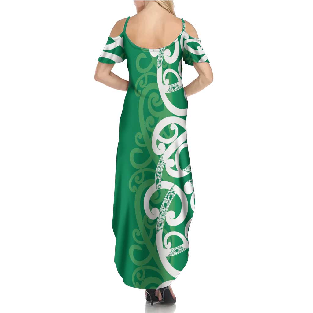 Pounamu Green Maori Summer Maxi Dress Koru Kowhaiwhai - Polynesian Pride