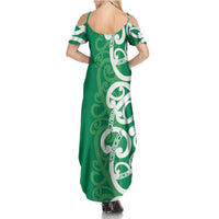 Pounamu Green Maori Summer Maxi Dress Koru Kowhaiwhai - Polynesian Pride