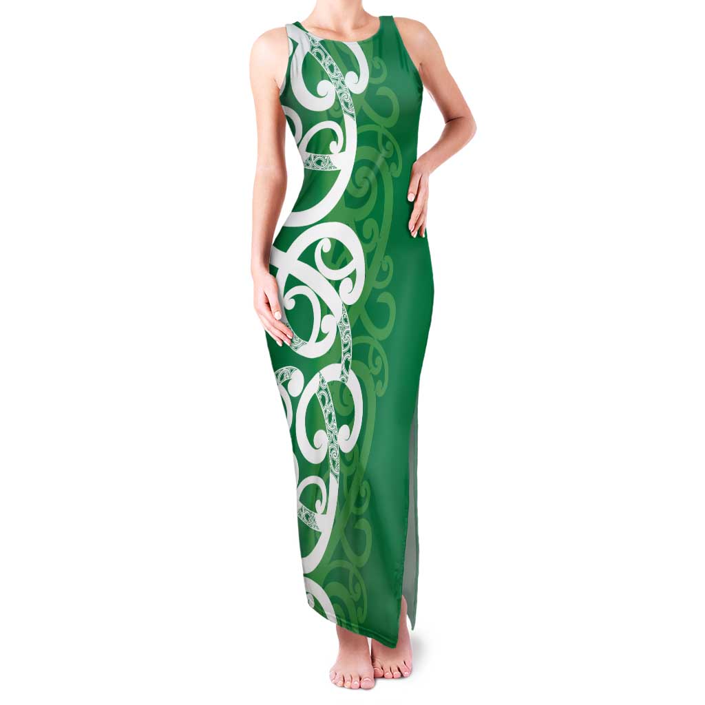 Pounamu Green Maori Tank Maxi Dress Koru Kowhaiwhai - Polynesian Pride