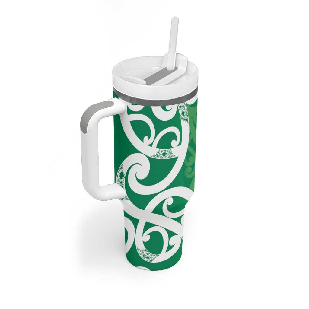 Pounamu Green Maori Tumbler With Handle Koru Kowhaiwhai LT7 - Polynesian Pride