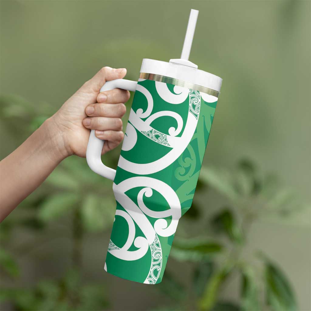 Pounamu Green Maori Tumbler With Handle Koru Kowhaiwhai LT7 - Polynesian Pride