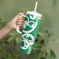 Pounamu Green Maori Tumbler With Handle Koru Kowhaiwhai LT7 - Polynesian Pride
