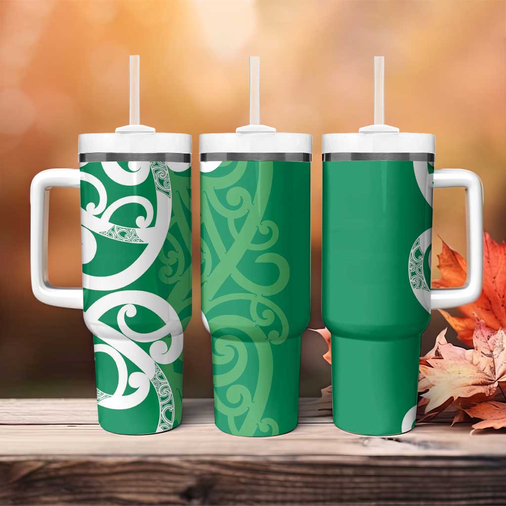 Pounamu Green Maori Tumbler With Handle Koru Kowhaiwhai LT7 - Polynesian Pride