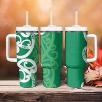 Pounamu Green Maori Tumbler With Handle Koru Kowhaiwhai LT7 - Polynesian Pride