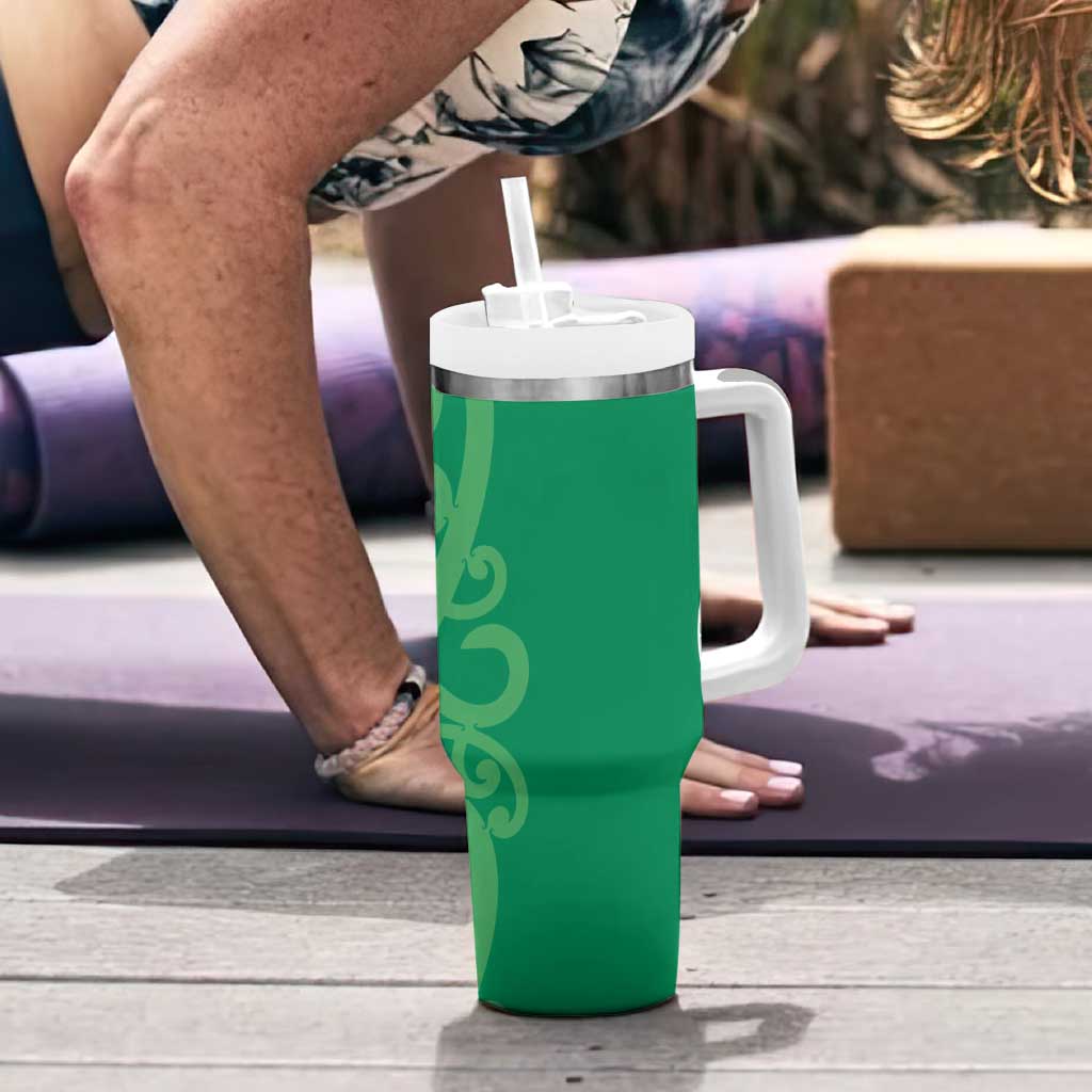 Pounamu Green Maori Tumbler With Handle Koru Kowhaiwhai LT7 - Polynesian Pride