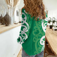 Pounamu Green Maori Women Casual Shirt Koru Kowhaiwhai LT7 - Polynesian Pride