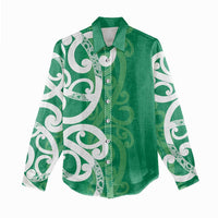 Pounamu Green Maori Women Casual Shirt Koru Kowhaiwhai LT7 - Polynesian Pride