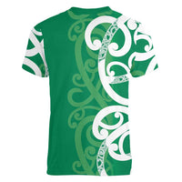 Pounamu Green Maori Women V-Neck T-Shirt Koru Kowhaiwhai - Polynesian Pride