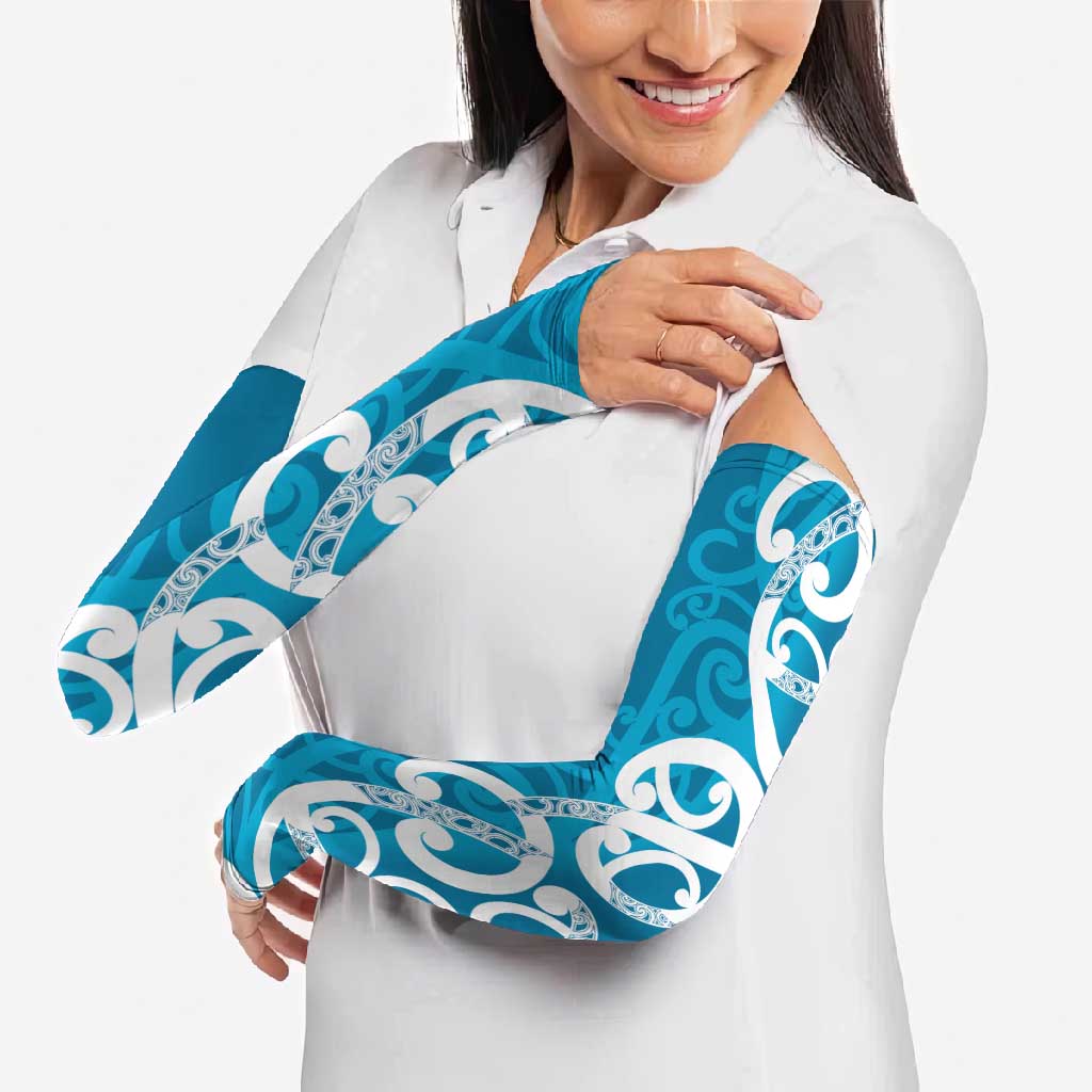 Azure Blue Maori Arm Sleeves Koru Kowhaiwhai - Polynesian Pride