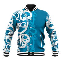 Azure Blue Maori Baseball Jacket Koru Kowhaiwhai - Polynesian Pride