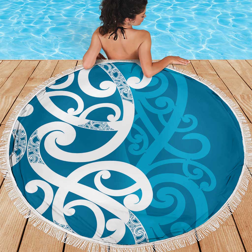 Azure Blue Maori Beach Blanket Koru Kowhaiwhai - Polynesian Pride