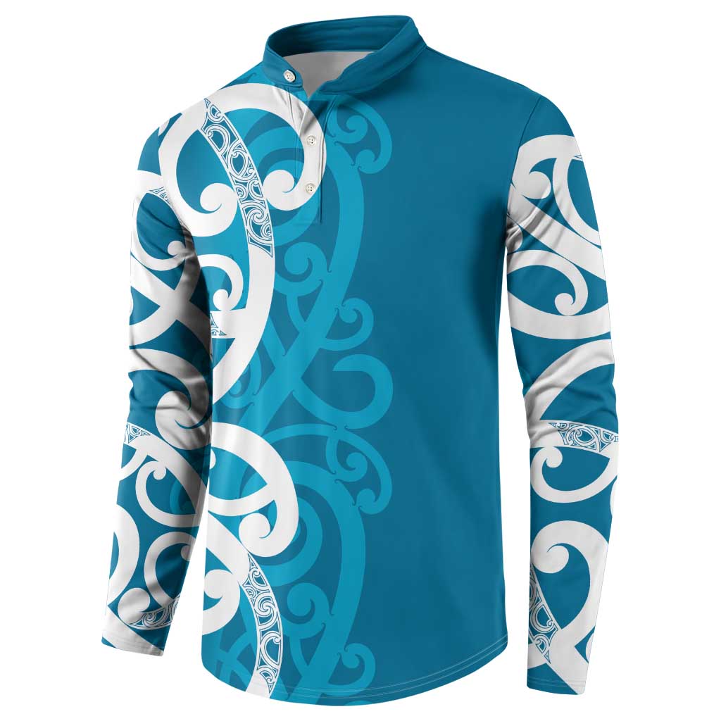 Azure Blue Maori Button Sweatshirt Koru Kowhaiwhai - Polynesian Pride