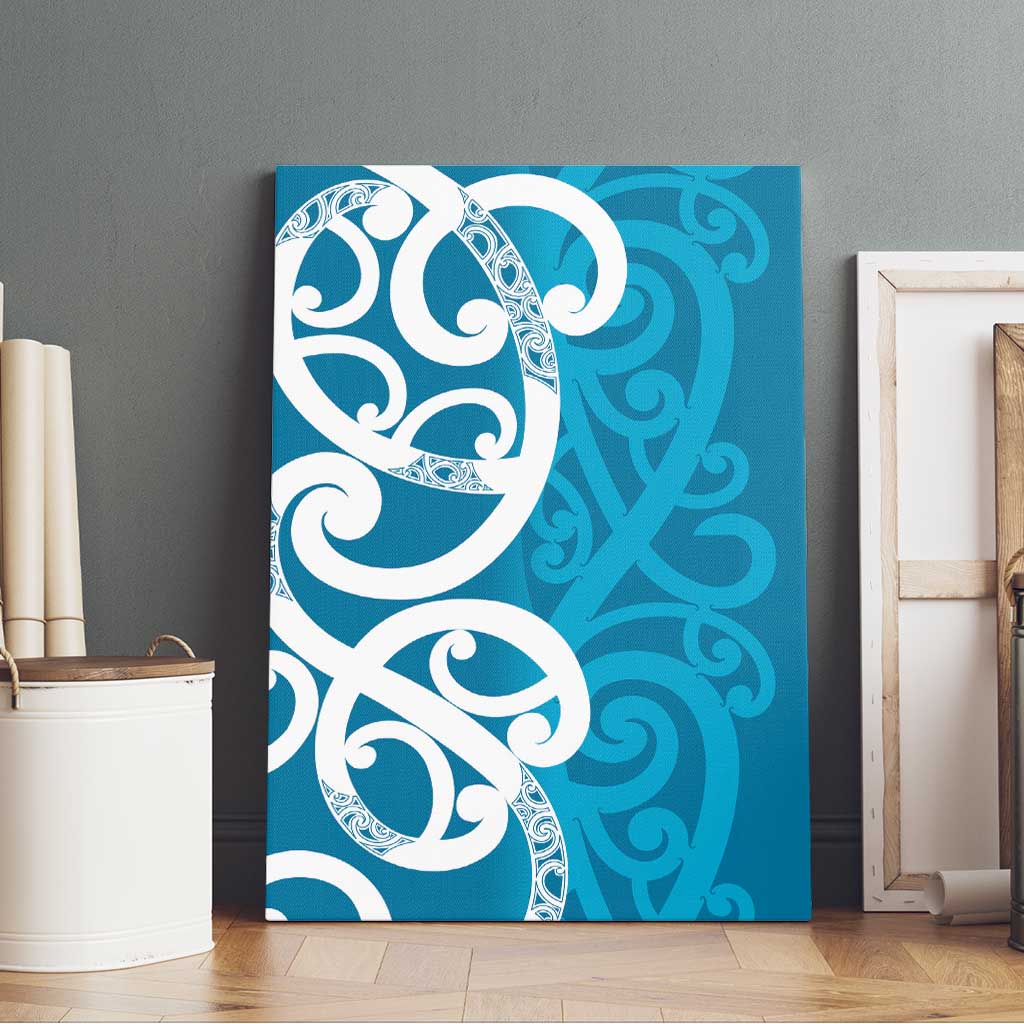 Azure Blue Maori Canvas Wall Art Koru Kowhaiwhai - Polynesian Pride