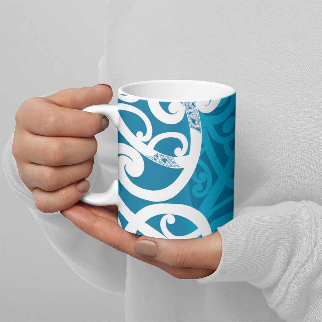 Azure Blue Maori Ceramic Mug Koru Kowhaiwhai - Polynesian Pride
