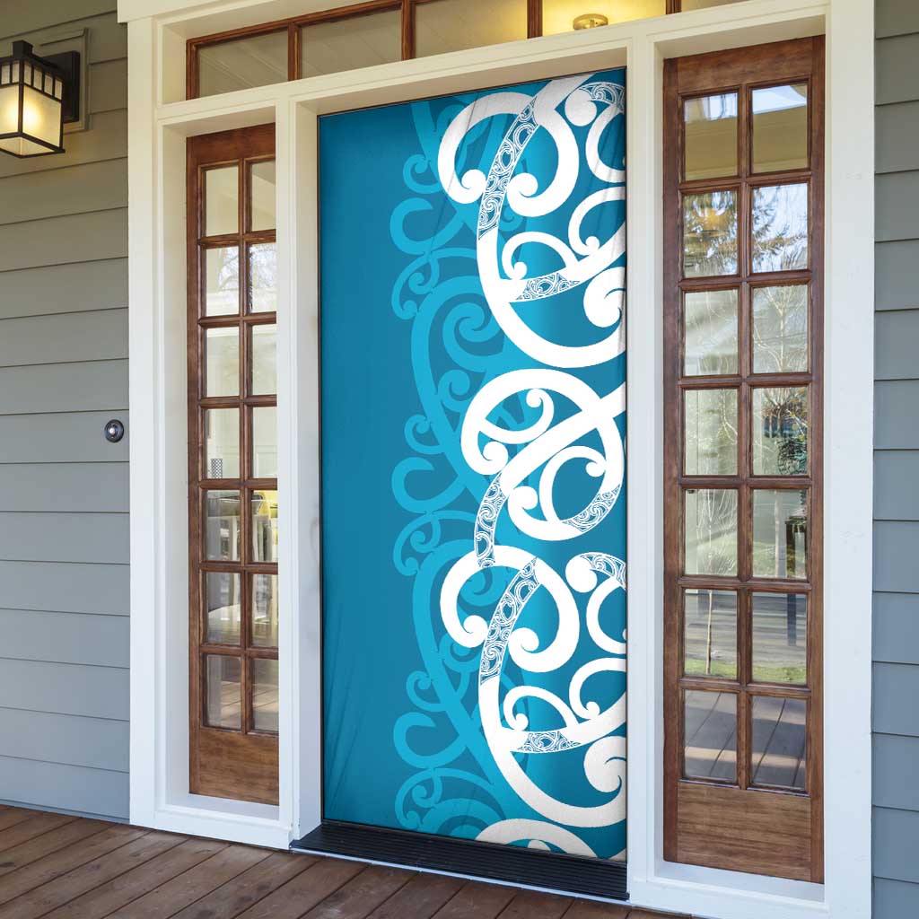 Azure Blue Maori Door Cover Koru Kowhaiwhai - Polynesian Pride